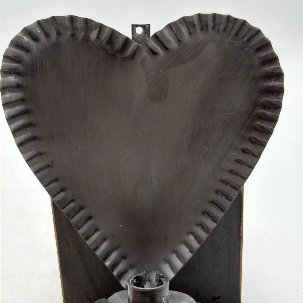 Vintage Tin Heart Crimped Wall Sconce Candle Holder Primitive Folk Decor